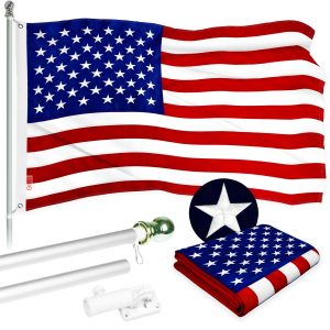 G128 - 6 Feet Tangle Free Spinning Flagpole (Silver) American Flag Brass Grommets Embroidered 3x5 ft American Flag Brass Grommets (Flag Included) Aluminum Flag Pole